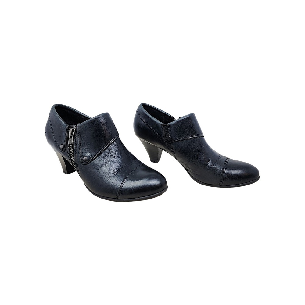 boc Born Ankle Booties 6 Women Misha Shootie Black Leather Cap Toe Zip 2.5" Heel